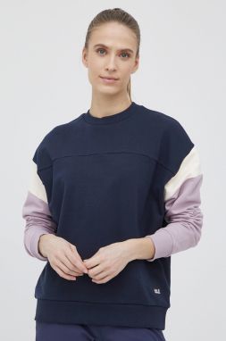 Bavlnená mikina Jack Wolfskin dámska, tmavomodrá farba, jednofarebná