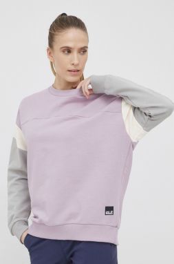 Bavlnená mikina Jack Wolfskin dámska, fialová farba, jednofarebná