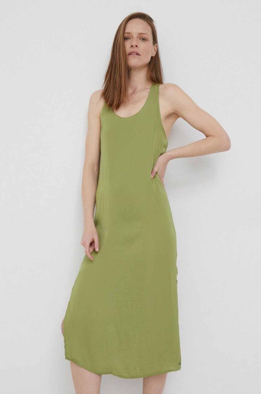 Šaty Pepe Jeans Peyton zelená farba, midi, rovný strih