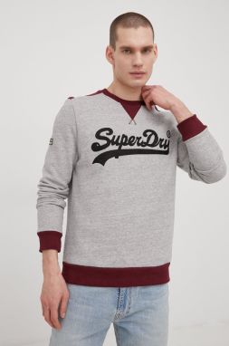 Mikina Superdry pánska, šedá farba, s nášivkou