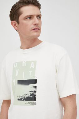 Bavlnené tričko s.Oliver béžová farba, s potlačou galéria