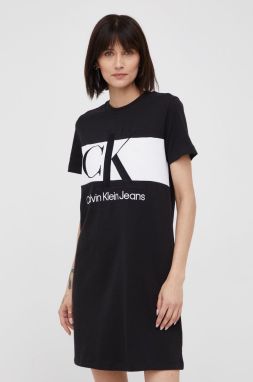 Bavlnené šaty Calvin Klein Jeans čierna farba, mini, rovný strih