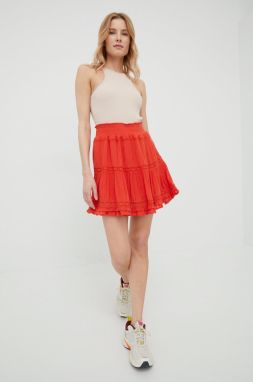 Sukňa Superdry oranžová farba, mini, áčkový strih