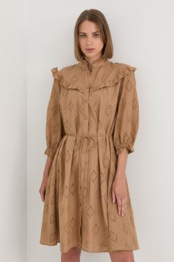 Bavlnené šaty Bruuns Bazaar hnedá farba, mini, oversize