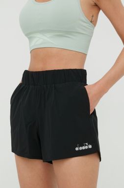 Bežecké šortky Diadora Be One dámske, čierna farba, jednofarebné, vysoký pás