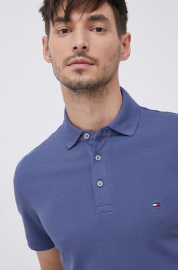 Polo tričko Tommy Hilfiger pánske, fialová farba, jednofarebné