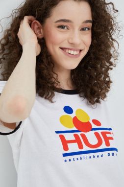 Bavlnené tričko HUF biela farba,