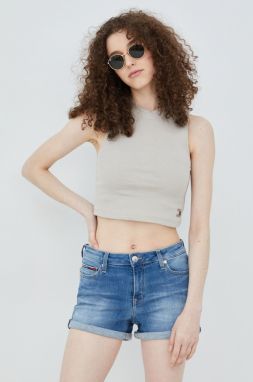 Rifľové krátke nohavice Tommy Jeans Bf0231 dámske, jednofarebné, stredne vysoký pás