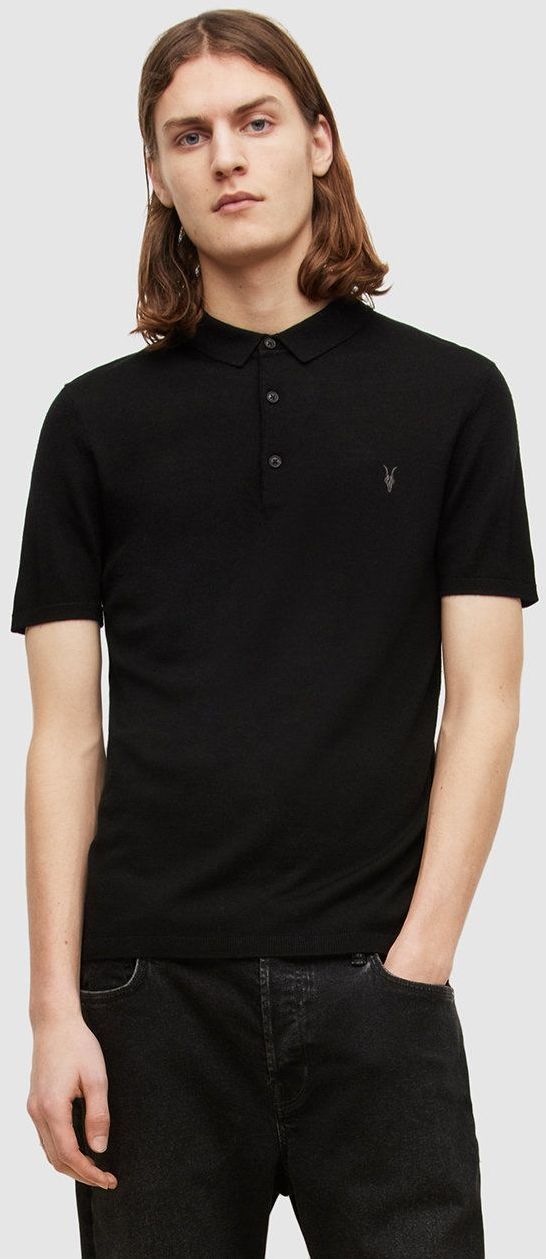 Polo tričko AllSaints pánske, čierna farba, jednofarebné