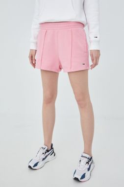 Bavlnené šortky Tommy Jeans dámske, ružová farba, jednofarebné, vysoký pás galéria