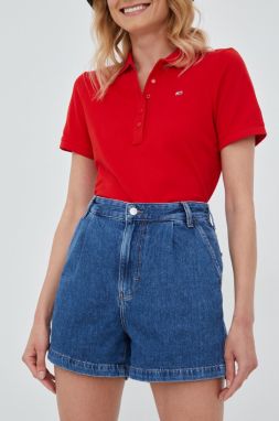Rifľové krátke nohavice Cross Jeans dámske, tmavomodrá farba, jednofarebné, vysoký pás