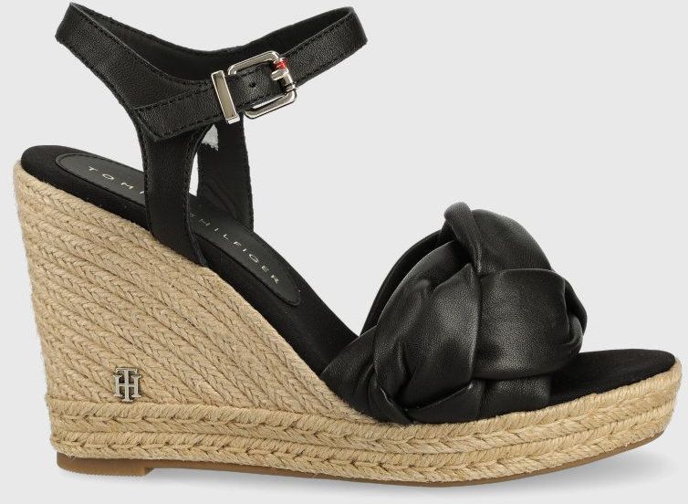 Kožené sandále Tommy Hilfiger Th Waves High Wedge dámske, čierna farba, na kline