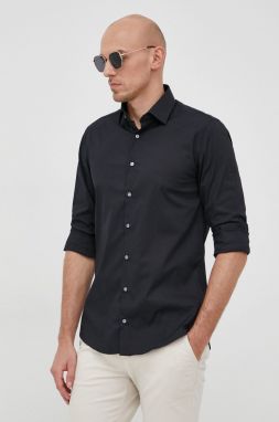 Košeľa Calvin Klein pánska, čierna farba, slim, s klasickým golierom
