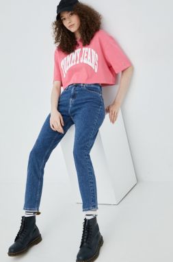 Bavlnené tričko Tommy Jeans ružová farba,