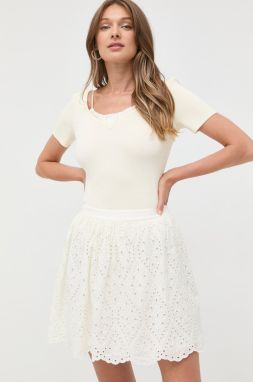 Bavlnená sukňa Morgan béžová farba, mini, áčkový strih