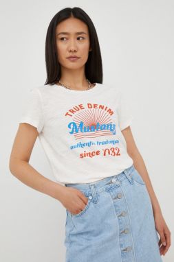 Bavlnené tričko Mustang béžová farba,
