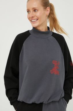 Bavlnená mikina Quiksilver X Stranger Things dámska, čierna farba, s potlačou