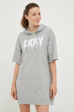 Šaty Dkny šedá farba, mini, rovný strih