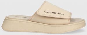 Šľapky Calvin Klein Jeans One-strap Sandal dámske, béžová farba, na platforme