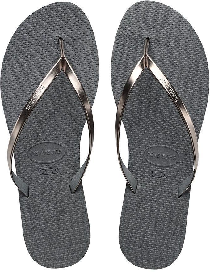 Žabky Havaianas You Metallic dámske, šedá farba, na plochom podpätku