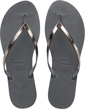 Žabky Havaianas You Metallic dámske, šedá farba, na plochom podpätku