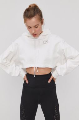 Mikina adidas by Stella McCartney GL7336 dámska, biela farba, jednofarebná