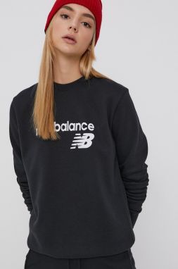 Mikina New Balance WT03811BK dámska, čierna farba, s potlačou