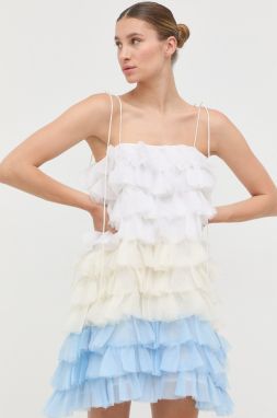 Hodvábne šaty Custommade biela farba, mini, áčkový strih