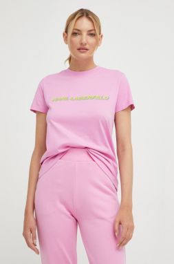 Bavlnené tričko Karl Lagerfeld ružová farba