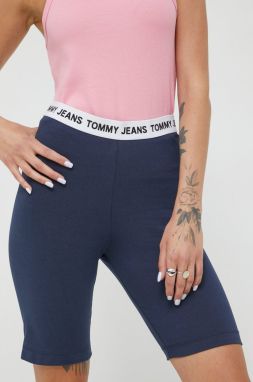 Šortky Tommy Jeans dámske, tmavomodrá farba, jednofarebné, vysoký pás