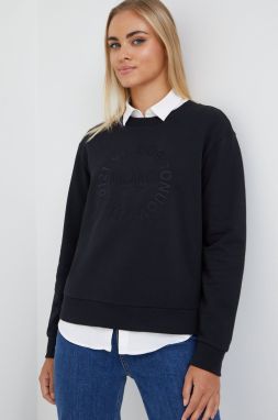 Mikina Emporio Armani dámska, čierna farba, s nášivkou