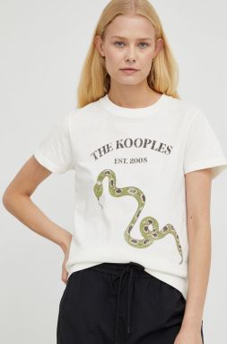 Bavlnené tričko The Kooples béžová farba,