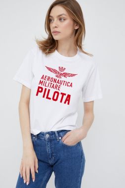 Bavlnené tričko Aeronautica Militare biela farba,
