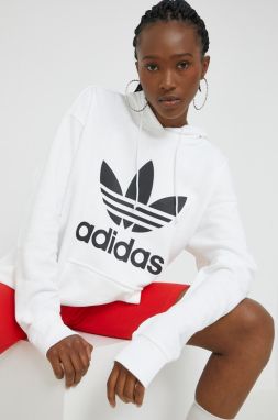 Bavlnená mikina adidas Originals dámska, biela farba, s potlačou
