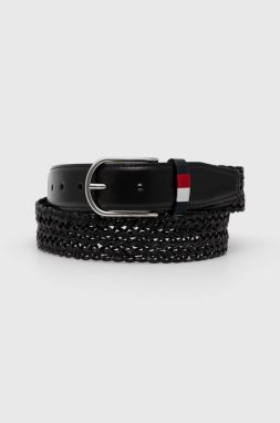 Kožený opasok Tommy Hilfiger Business Braided 3.5 pánsky, čierna farba