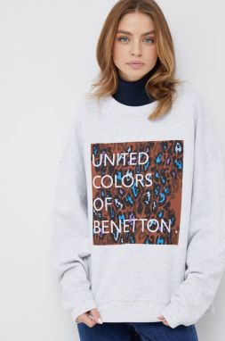 Bavlnená mikina United Colors of Benetton dámska, šedá farba, melanžová galéria