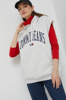 Mikina Tommy Jeans dámska, šedá farba, s nášivkou