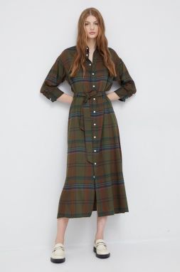 Šaty s prímesou vlny Polo Ralph Lauren zelená farba, maxi, áčkový strih