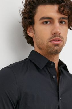Košeľa Sisley pánska, čierna farba, slim, s klasickým golierom
