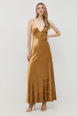 Šaty Bardot zlatá farba, maxi, áčkový strih