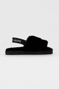 Papuče Calvin Klein Jeans Home Slipper Fakefur Elastic čierna farba