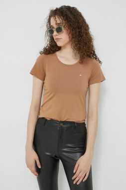 Tričko Cross Jeans dámsky, hnedá farba,
