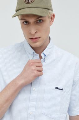 Košeľa Abercrombie & Fitch pánska, biela farba, voľný strih, s golierom button-down