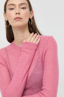 Vlnený sveter Victoria Beckham dámsky, ružová farba, tenký,