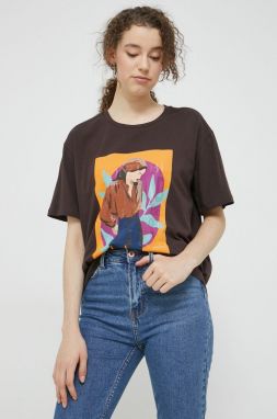 Tričko Cross Jeans dámsky, hnedá farba,