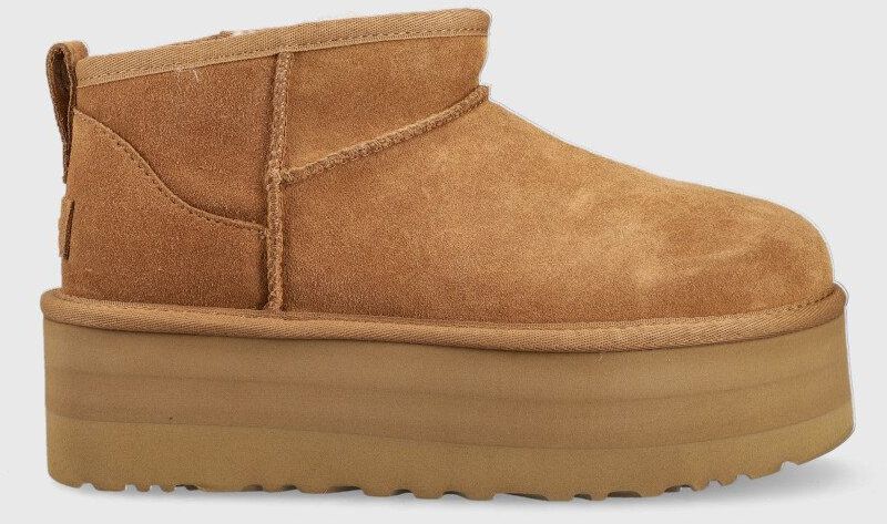 Semišové snehule UGG W Classic Ultra Mini Platform hnedá farba