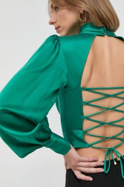 Hodvábna blúzka Elisabetta Franchi dámska, zelená farba, jednofarebná