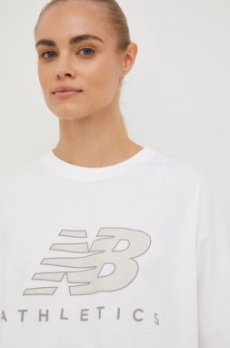 Bavlnené tričko New Balance biela farba,