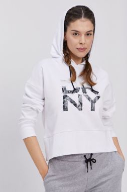 Bavlnená mikina Dkny dámska, biela farba, s potlačou