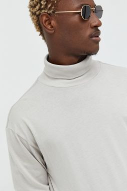 Bavlnené tričko s dlhým rukávom Abercrombie & Fitch béžová farba, jednofarebné
